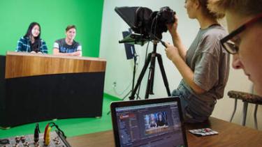 News desk with recording equipment