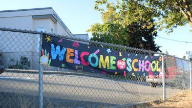 banner in front of school building