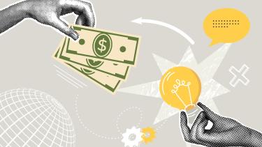 Trendy halftone business concept collage. Idea concept, favorable conditions, financial profit. Trendy modern retro illustration. Business concept, financial planning.