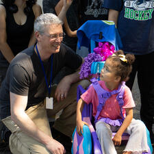 Mr. Amendt with Kelowna Kindergarten student Prescott